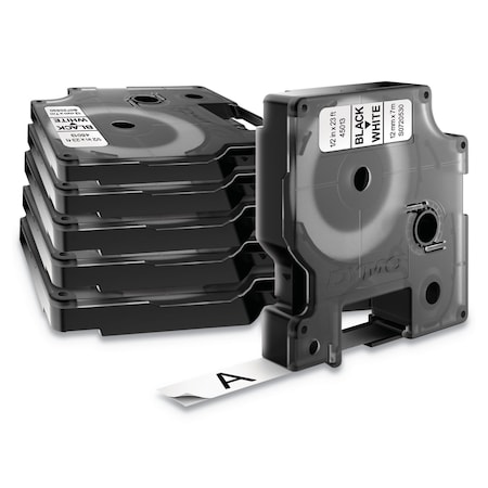 Dymo D1 Standard Labels, 0.5" x 23 ft, Black Print on White Tape, PK6 2025517